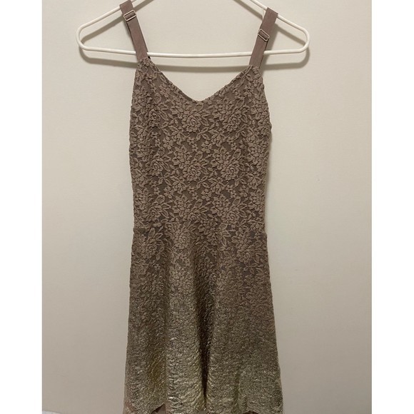 Free People Floral Brown & Gold Metallic Foil Mini Dress Sz Sm - Picture 2 of 8